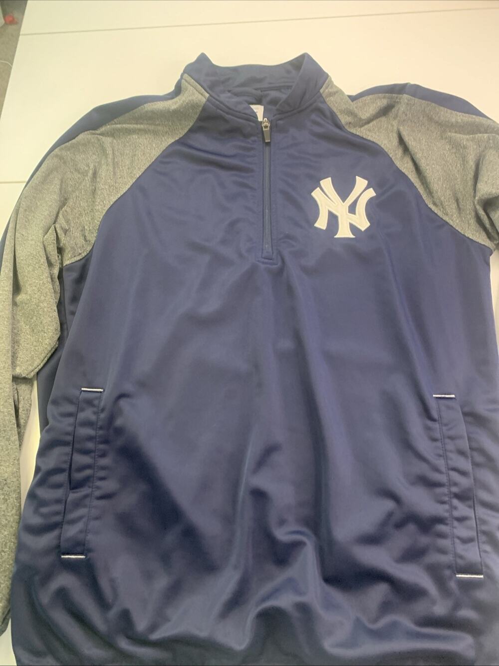 New York Yankees 1/4 Zip Pullover Mens L Blue Gray Colorblock Fleece Lined MLB